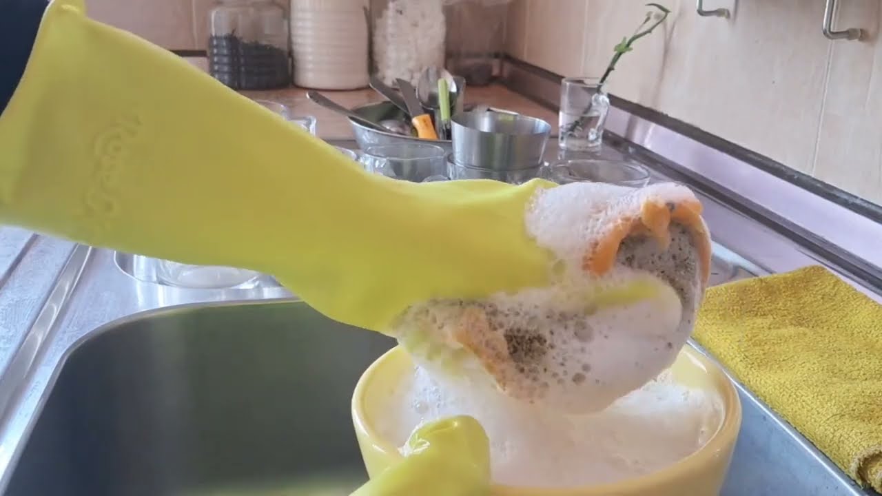 ASMR Dishwashing with Rubber Gloves | Relaxing Water Sounds | No Talking | Anti-Stress