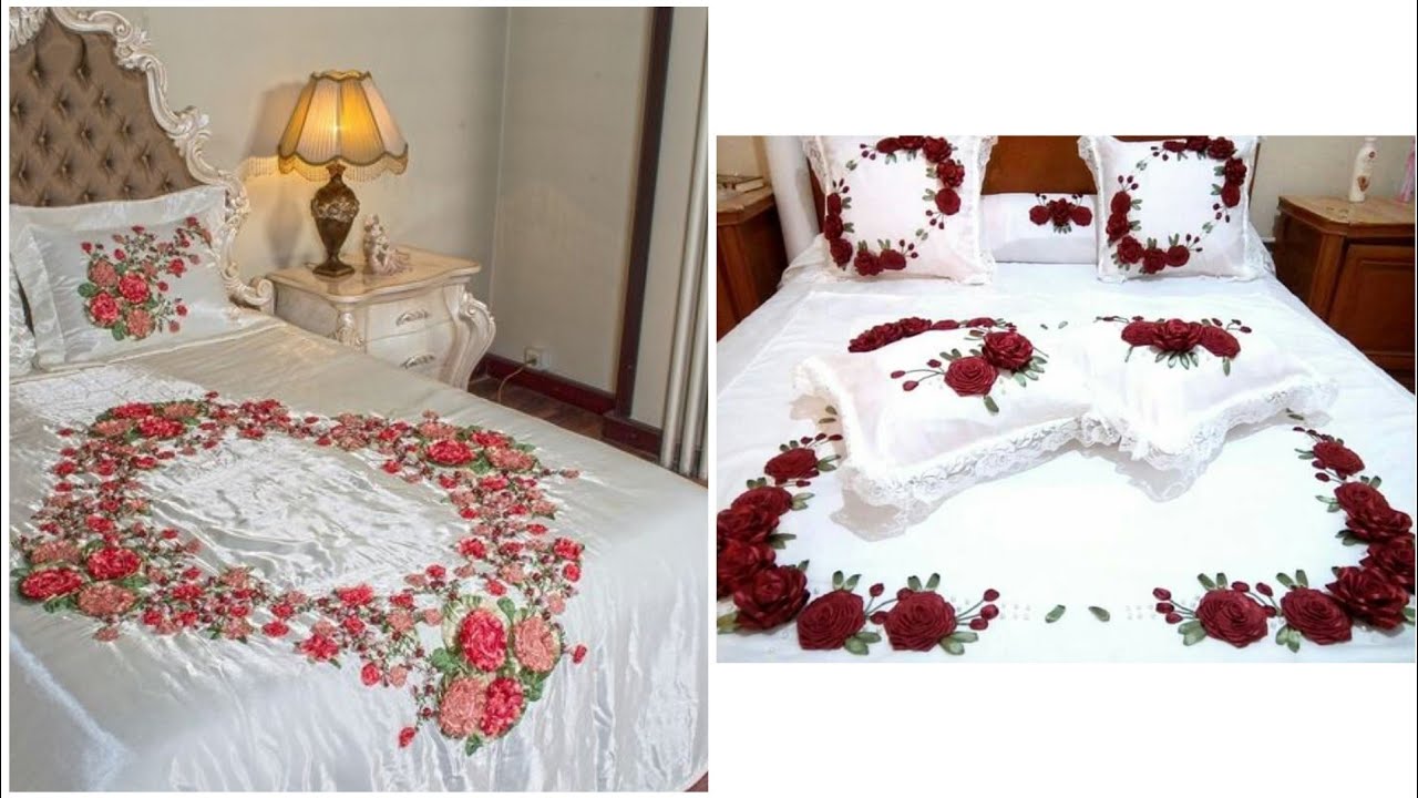 Most beautiful Ribbon work bed sheets designs