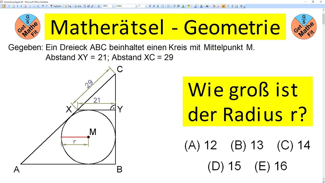 Matherätsel Geometrieaufgabe - Wie groß ist der Radius r? - Lösungsvariante reckoner