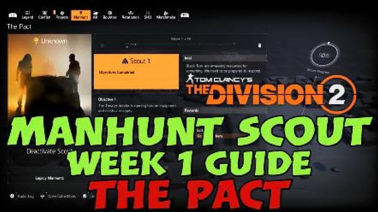🎮 MANHUNT SCOUT WEEK 01 GUIDE Y7S2 AGENT UNKNOWN  - THE PACT - 4K 60FPS - THE DIVISION 2 🎮