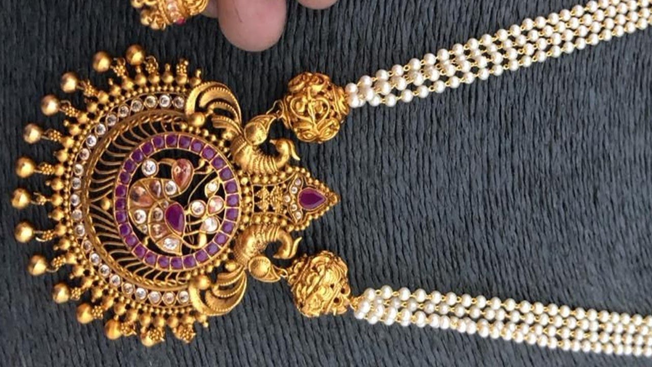 White Beaded Gold Pendant Necklace Designs 2019