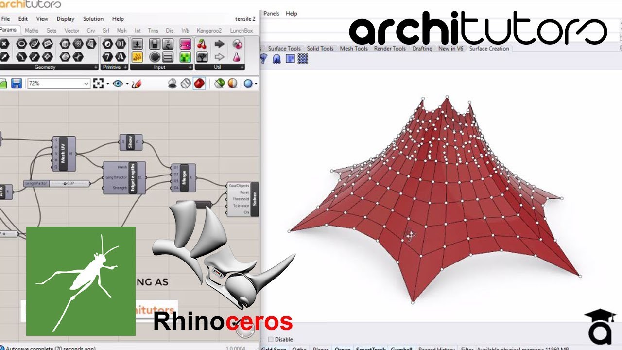 tensile structure using kangaroo in grasshopper in rhino | architutors
