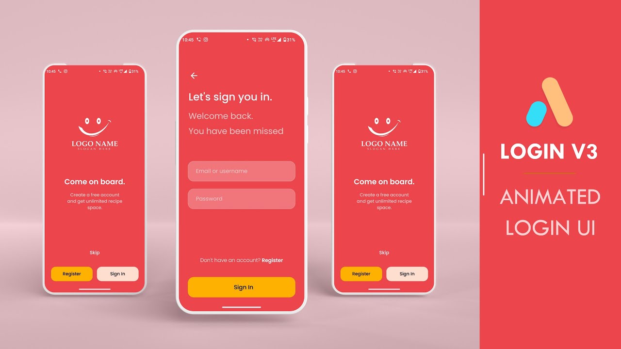 Animated Login UI Design for android with free aia file Part 1 | Welcome Screen | Kodular | Niotron