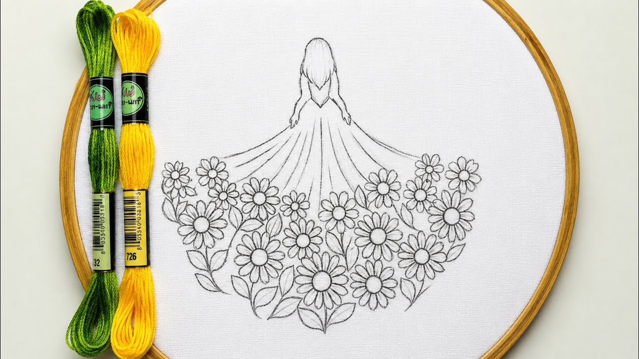 VERY BEAUTIFUL FLORAL GIRL HAND EMBROIDERY DESIGN FOR BEGINNERS 