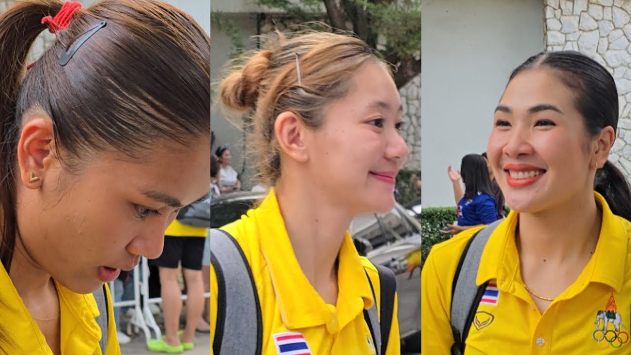 นักวอลเลย์บอลหญิงทีมชาติไทยทักทายแฟนคลับหลังแข่งเสร็จก่อนที่จะกลับที่พัก