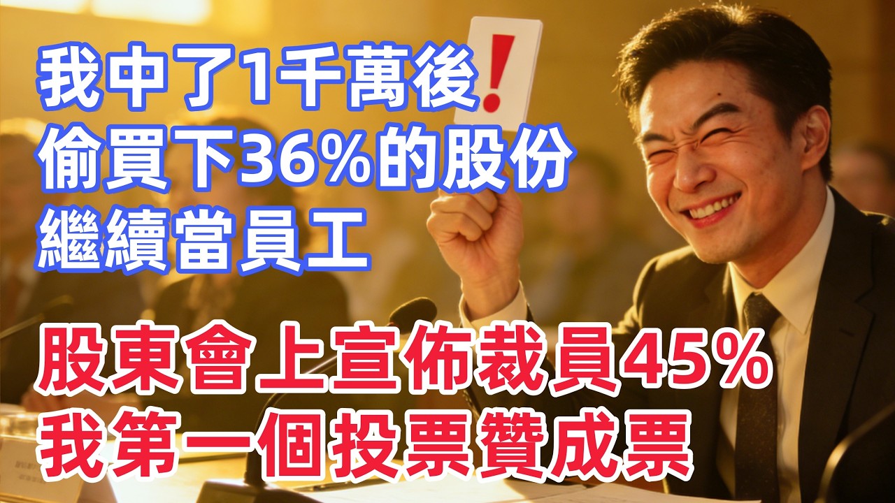 我中了1千萬後，偷買下了公司36%的股份，繼續當員工，股東會上宣佈裁員45%，我第一個投票贊成票！！【惠美悄悄话】