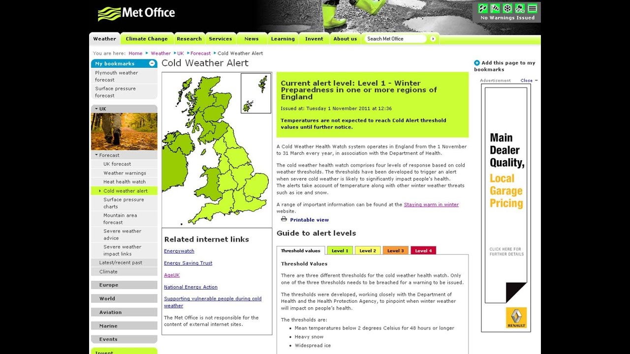 Cold weather alert service
