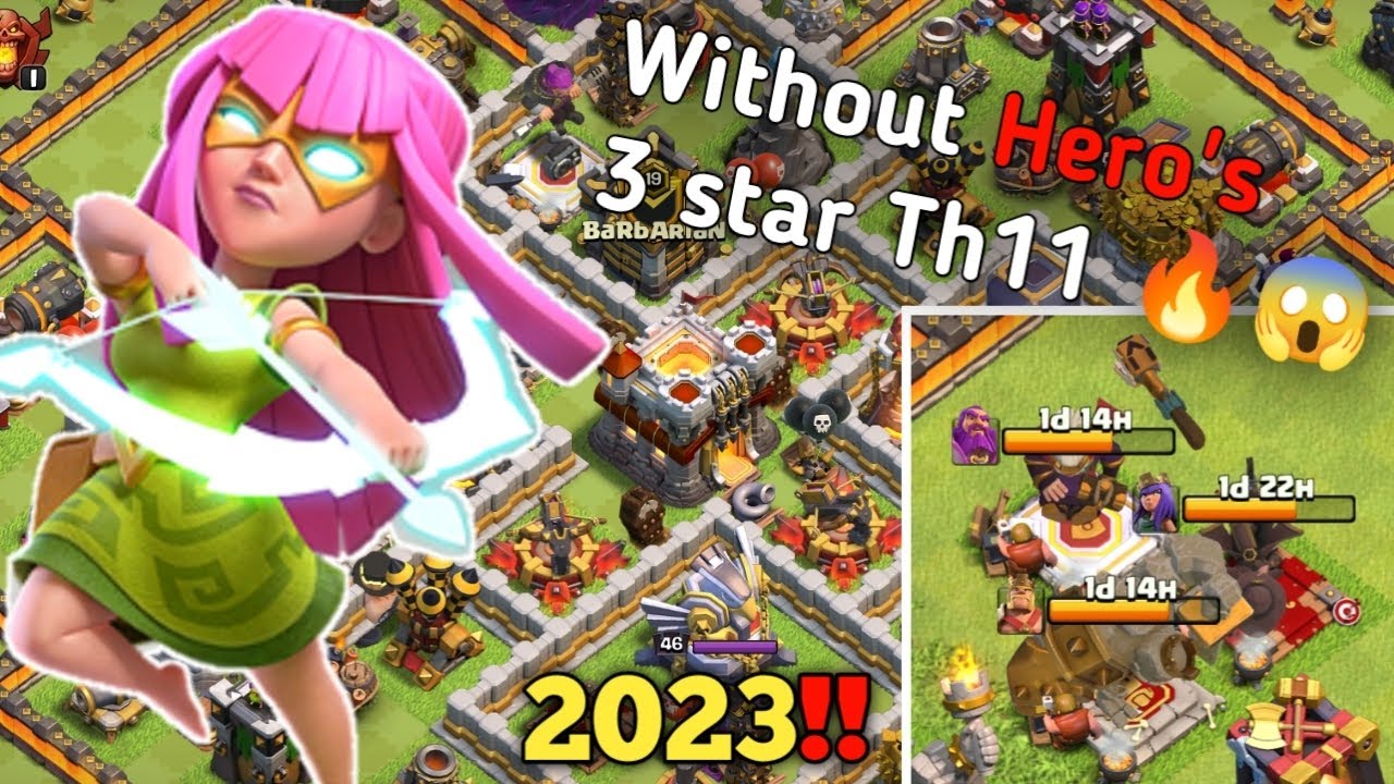 Th11 Without hero's Super archer blimp attack strategy with low level army 2023 🔥🔥 (Clash of clans)
