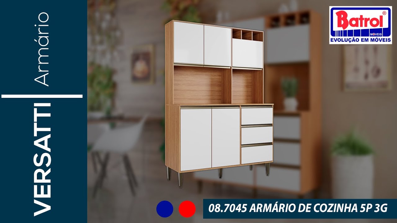 08.7045 ARMÁRIO DE COZINHA 5 PORTAS 3 GAVETAS - LINHA VERSATTI