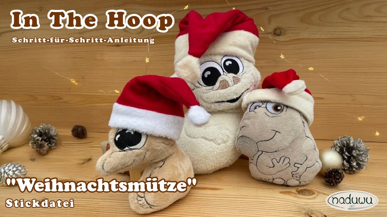 Stickdatei Weihnachtsmütze, ITH Stickdatei Santa Hat, Nikolausmütze mit bestickbarer Krempe