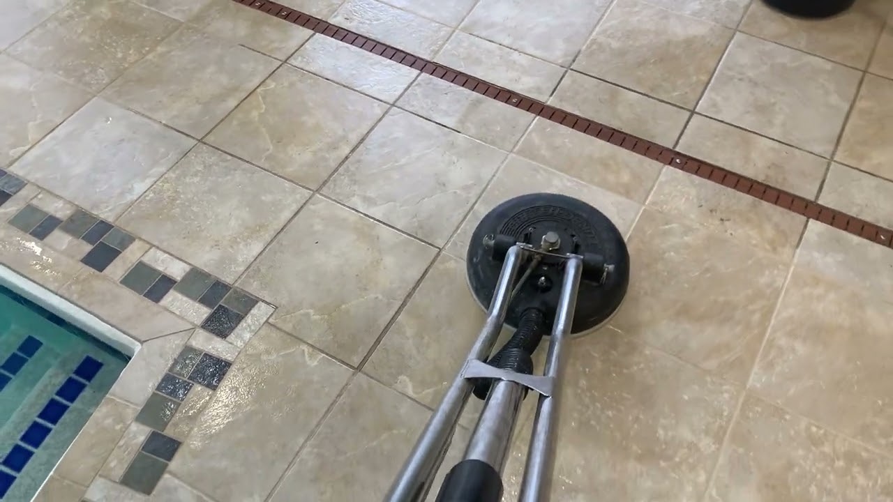Satisfying ASMR Pool Deck Tile Cleaning &ndash; Grout Goes from Black to White!