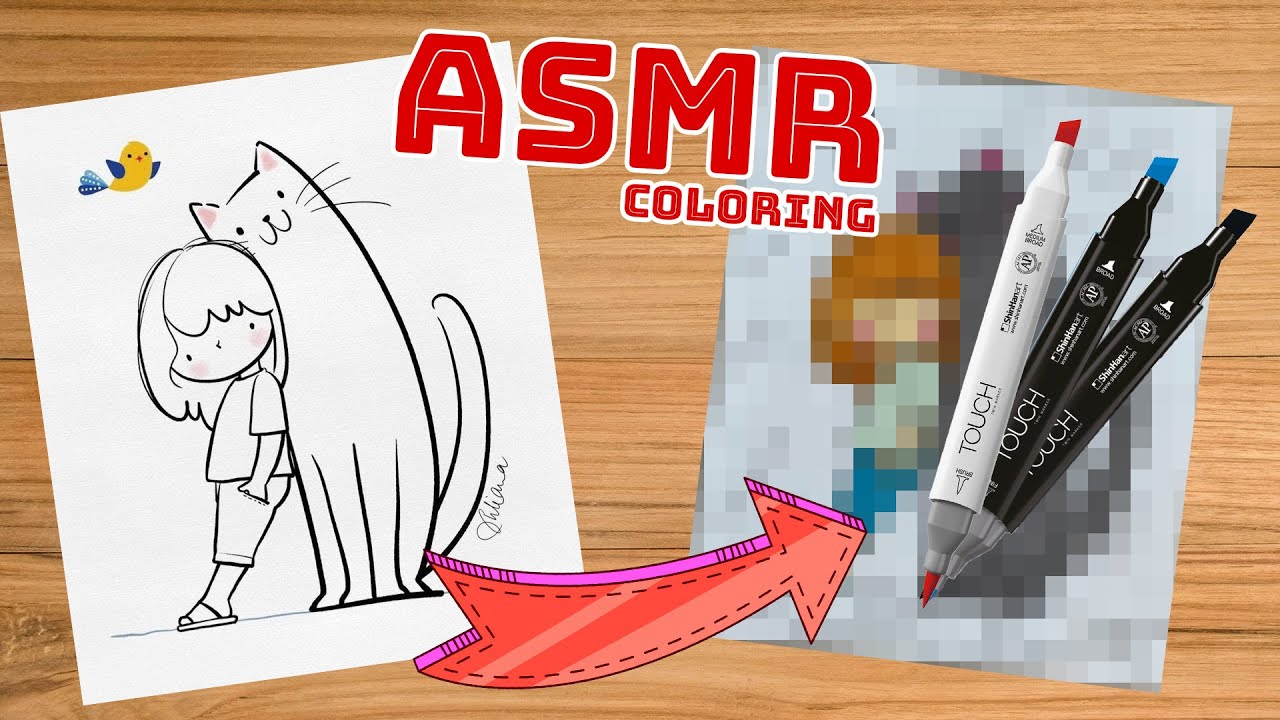 Cute Girl and Her Cat Coloring ASMR 🐱✨ Soft Marker Sounds for Relaxing