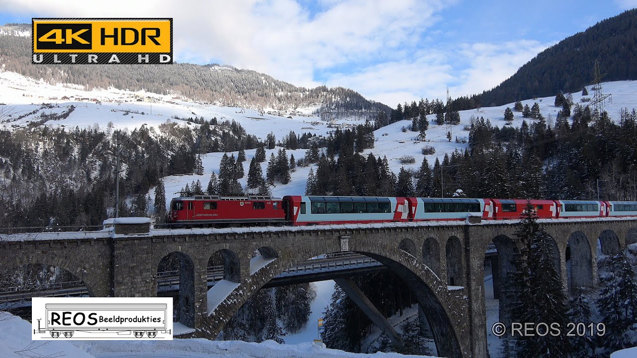 2019-01 [4K] RhB in Solis Tiefencastel Alvaneu Filisur - Alegra - Glacier Express - SUN and SNOW 4K!