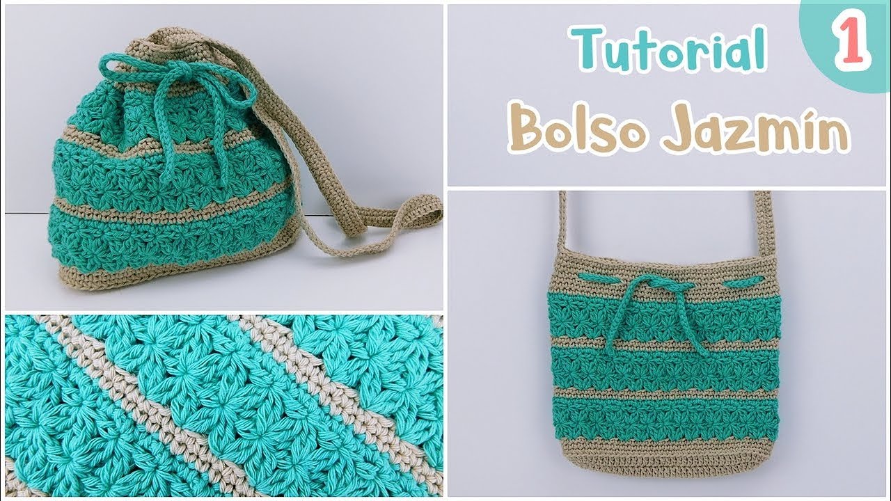 Como tejer fácil un bolso o morral en punto jazmin Paso a paso crochet ganchillo Parte 1