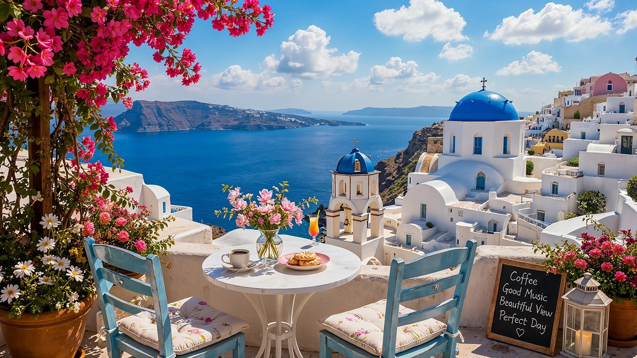 Summer Morning Jazz in Greece ☕ Santorini Caf&eacute; Ambience & Smooth Jazz Music for Study & Work