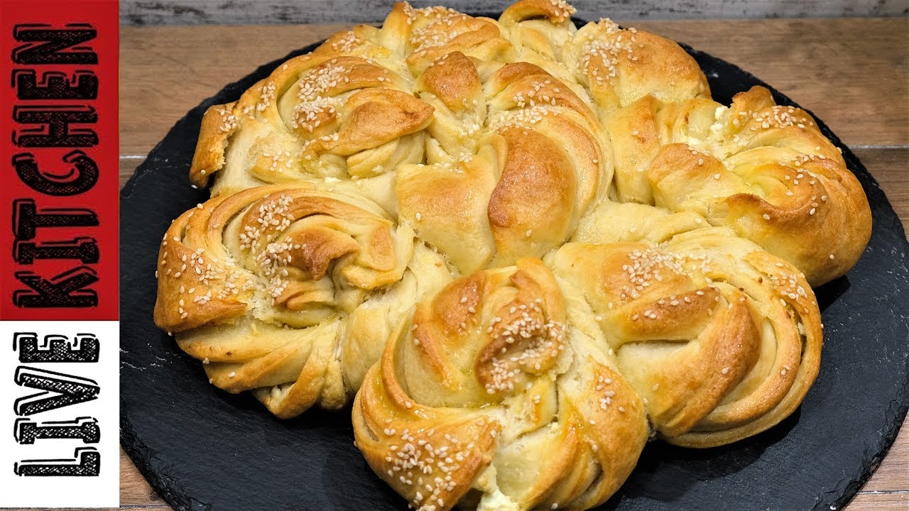 'Γιορτινό Αφράτο Τυρόψωμο!!!Χωρίς Μίξερ-Fluffy Bread Christmas with Greek Feta Cheese