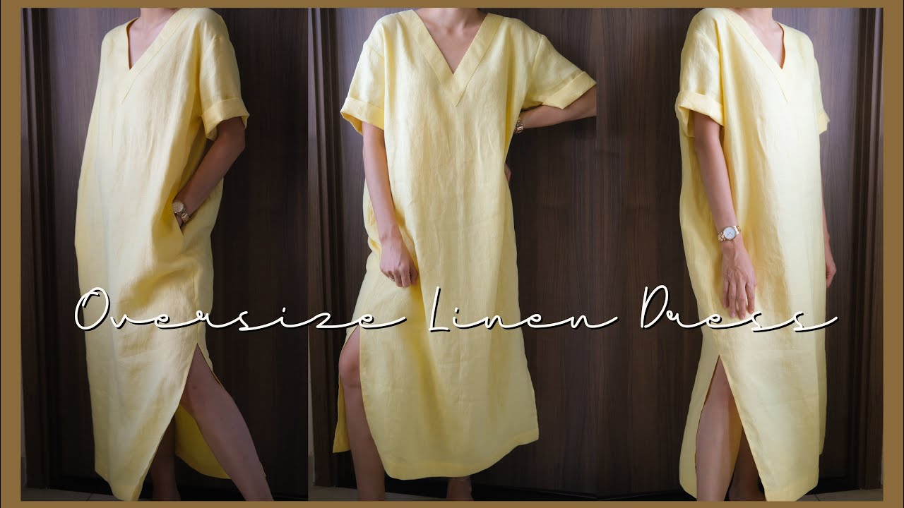 DIY Oversize Linen Dress | V-Neck Dress | Linen Dress With Slit