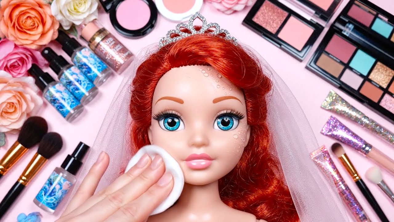 Makeup Toys Ariel Doll Disney Little Mermaid Set ASMR Skincare | No Talking