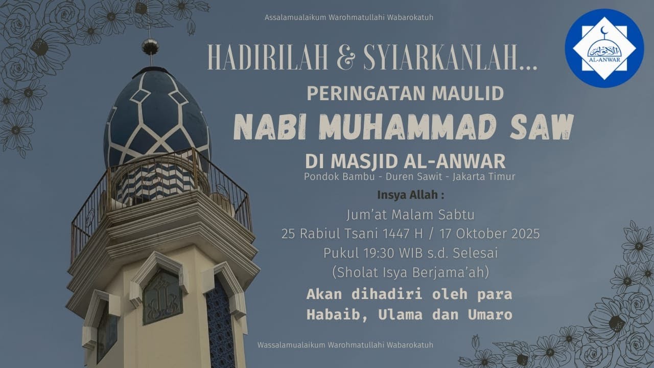 🔴LIVE!!! Peringatan Maulid Nabi Muhammad SAW | Masjid Al Anwar - Pondok Bambu | Jum'at, 17 Okt 2025