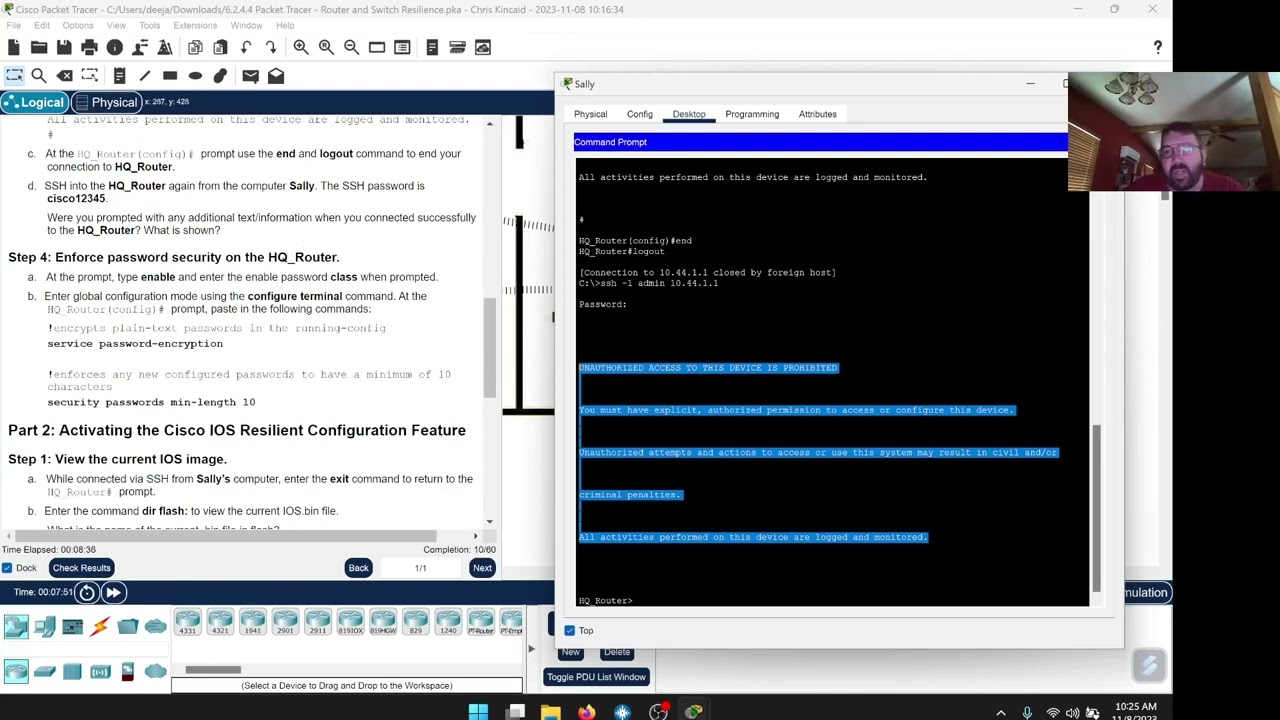 Cybersecurity Essentials Packet Tracer  6.2.4.4 - Router and Switch Resilience