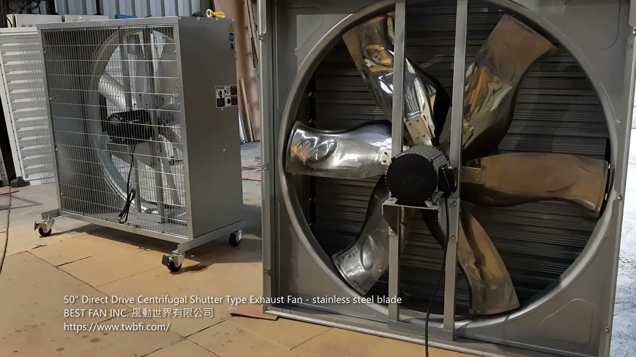 50-inches Direct Drive Centrifugal Shutter Type Exhaust Fan - stainless steel blade