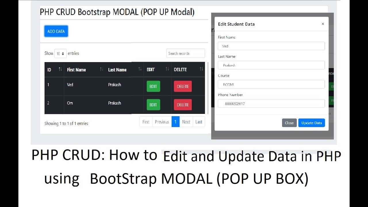PHP CRUD: Bootstrap Modal: редактирование и обновление данных в базе данных на PHP