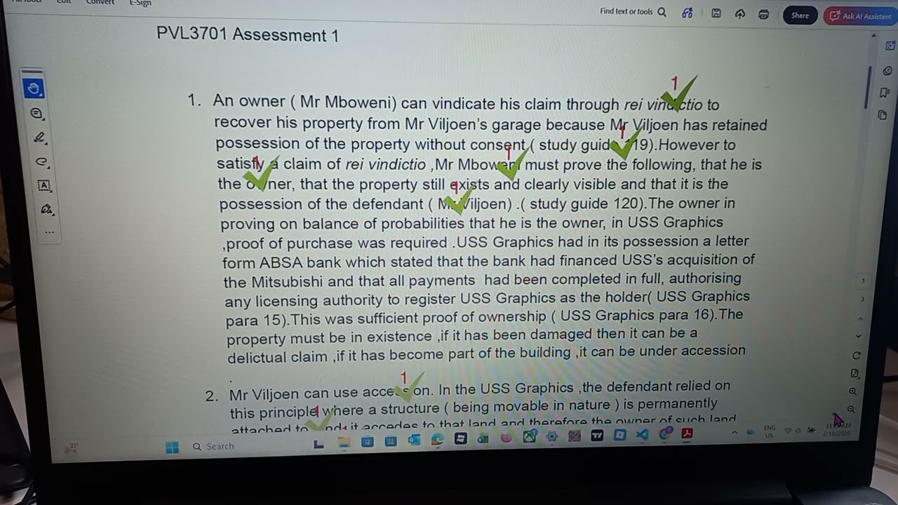 Property Law (PVL3701) UNISA - ASSIGNMENT 1(2ND SEM 2025) WITH ANNOTATED PDF...ANSWERED AND MARKED