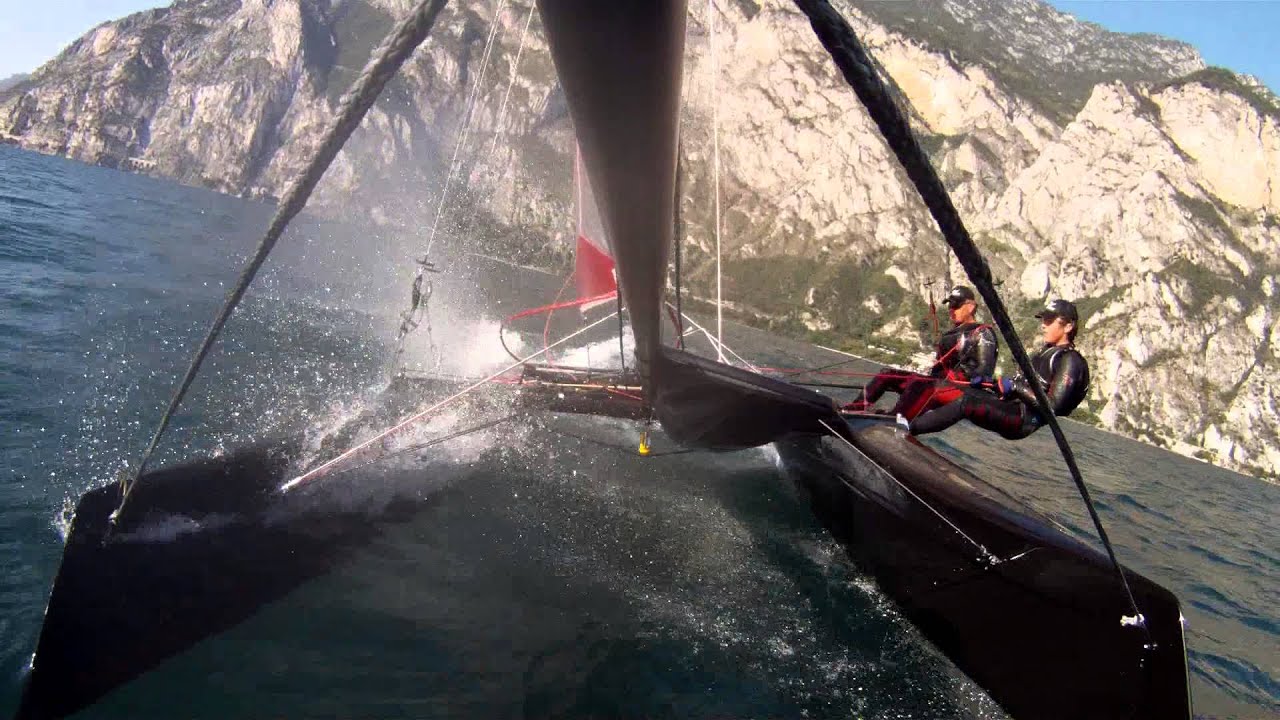 Black Hobie Wildcat sailing on Lago di Garda 2012