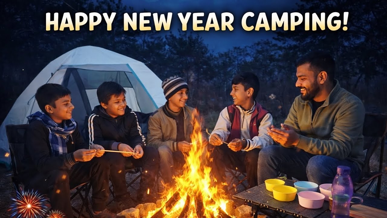 New year special..camping in forest with bonefire 