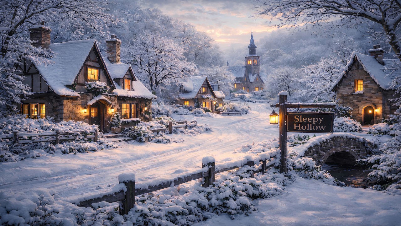 Sleepy Hollow Ambiance | Calm Winter Village | Cozy & Snowy Background for Studying & Relaxation
