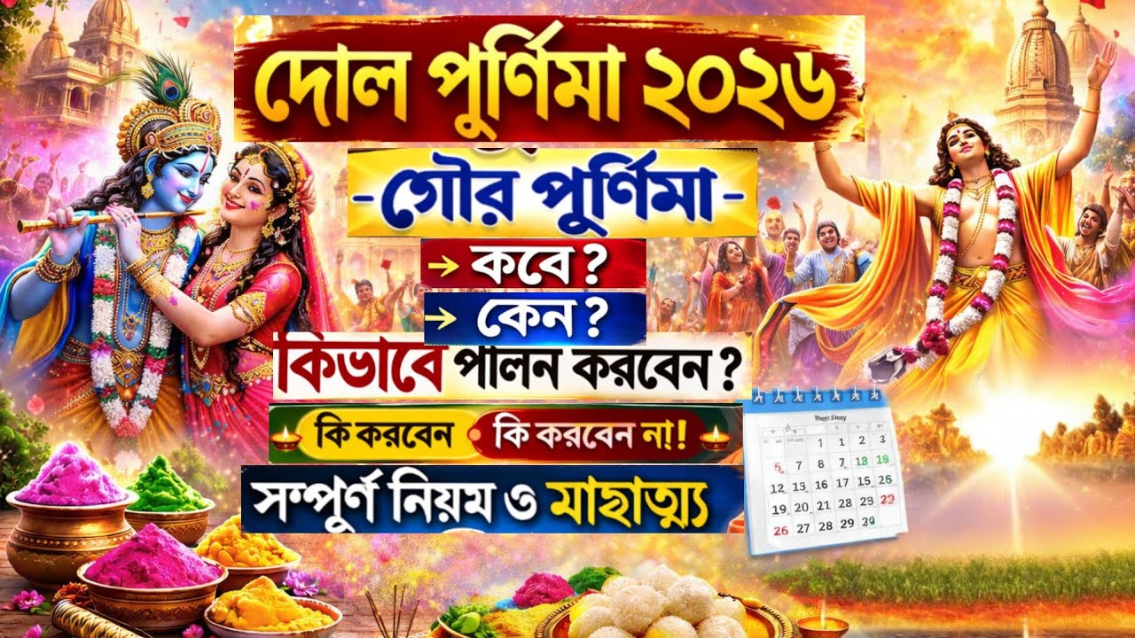 দোল পূর্ণিমা ২০২৬ কবে? দোল পূর্ণিমা পালনের সঠিক নিয়ম ও মহাত্ম্য | Dol Purnima 2026 Date & Rules || 
