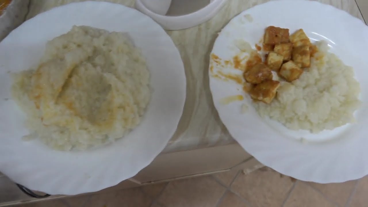 What's For My Vegan Lunch Today?: Boiled Vegan Rice with Fried Naked Tofu in Home-Made Tomato Sauce.