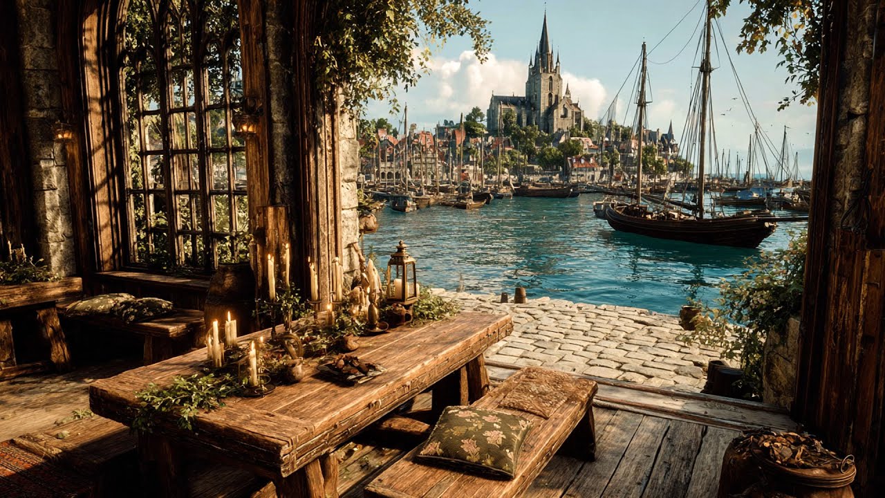 Medieval Harbor Town Soundscapes | Gentle Melodies for Relax & Focus