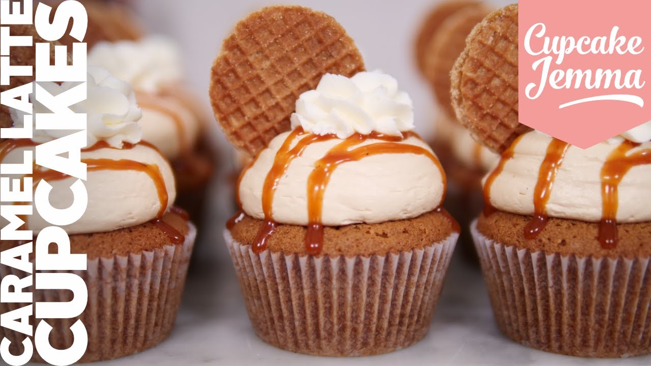 Caramel Latte Cupcake Recipe with mini stroopwafels | Cupcake Jemma