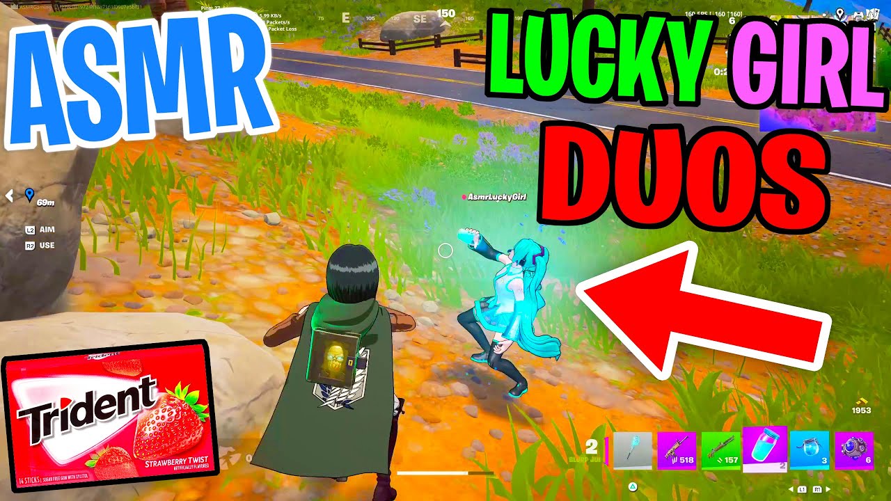 ASMR Gaming 😴 Fortnite Lucky Girl Duo! Relaxing Gum Chewing 🎮🎧 Controller Sounds + Whispering 💤