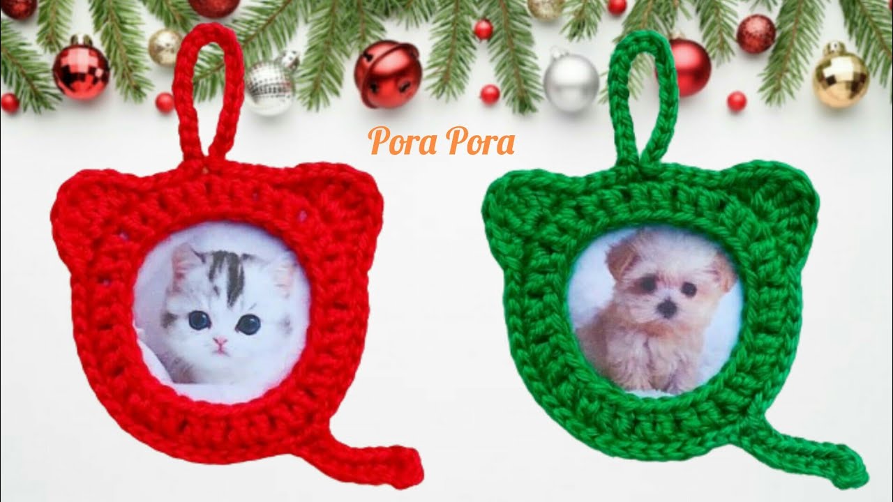 Crochet Photo Ornament I Crochet Cat Dog Photo Ornament I Crochet Christmas Decorations