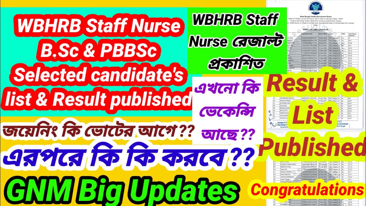 💥WBHRB Staff Nurse B.Sc & PBBSc result & list 📌 2nd list!!!📌💥 Cut off marks 💥📌 Analysis Result 💥