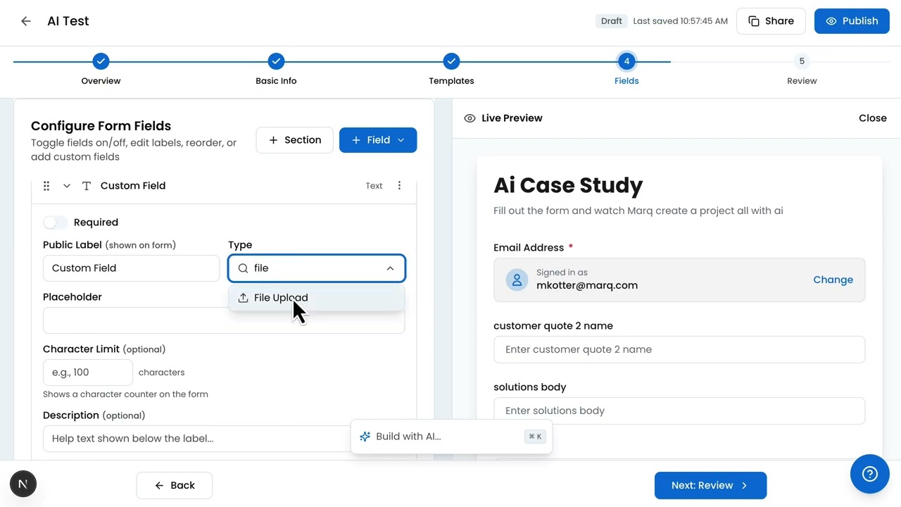Automate Marq Projects from Forms with AI Marqet