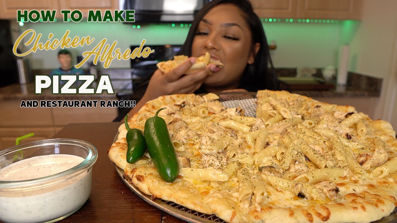 Putting Chicken Alfredo on PIZZA!! | Recipe + Mukbang