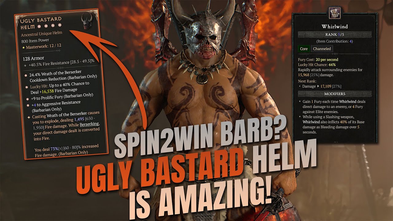 Ugly Bastard Helm is AMAZING! Spin2Win Barb? Diablo 4 Vessel of Hatred