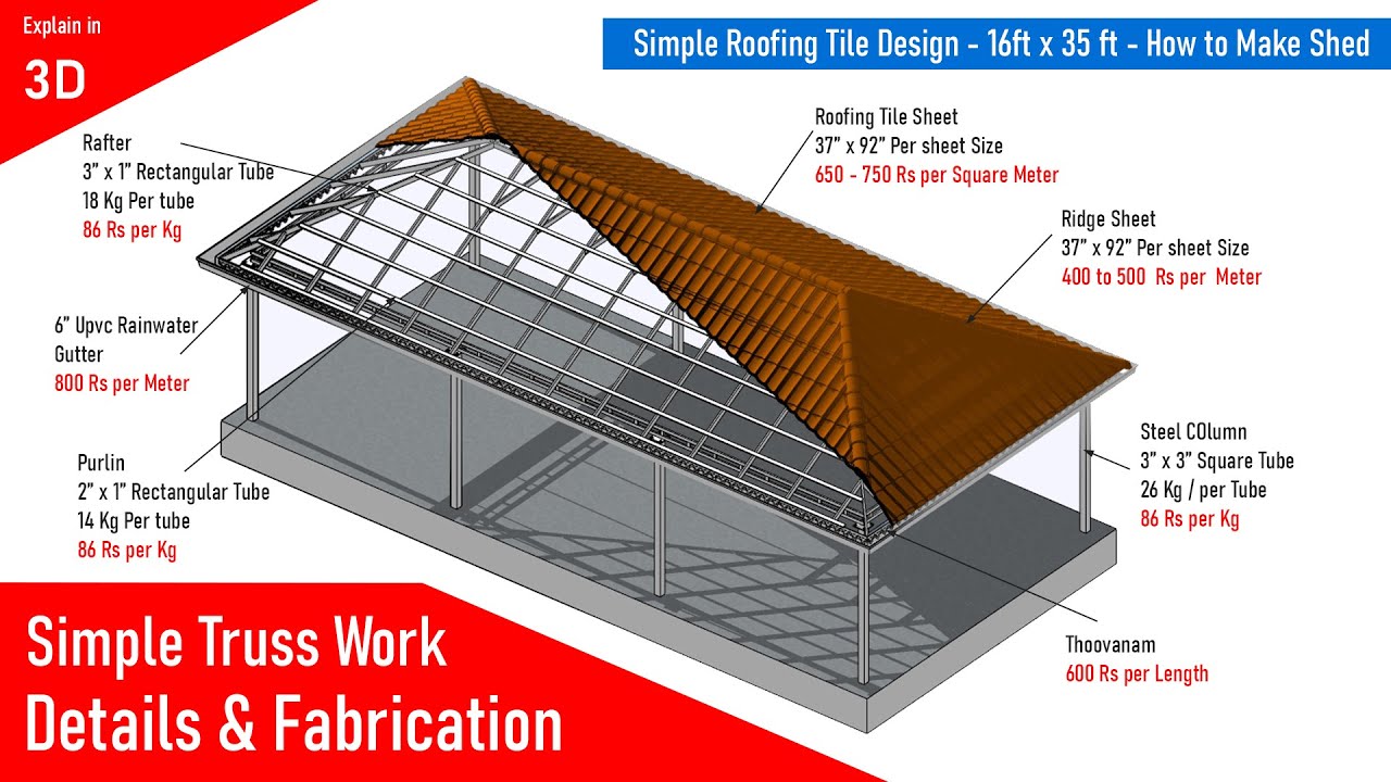 Simple Roofing Tile Shed Work - Truss Work of 16 x 35 feet  - Metal Roofing in Tamil