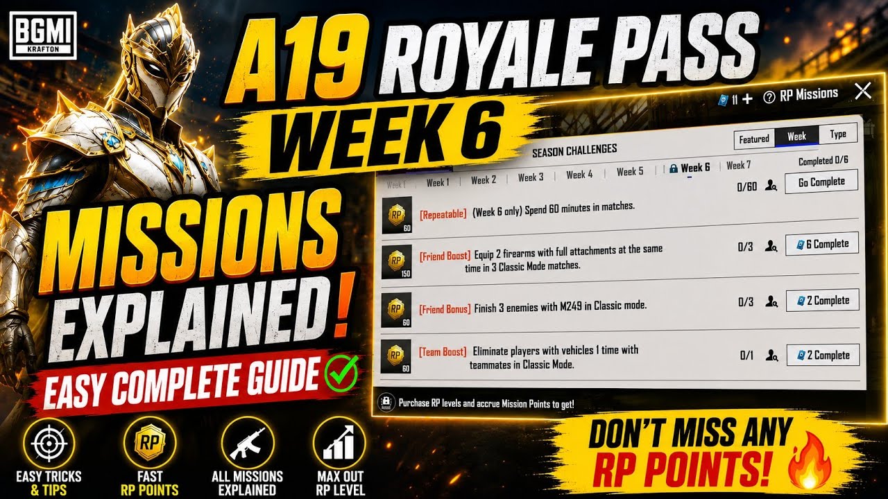 BGMI A19 RP Week 6 Mission Complete Guide 😱 | All Missions Explained#bgmiindia#nonfollowers  