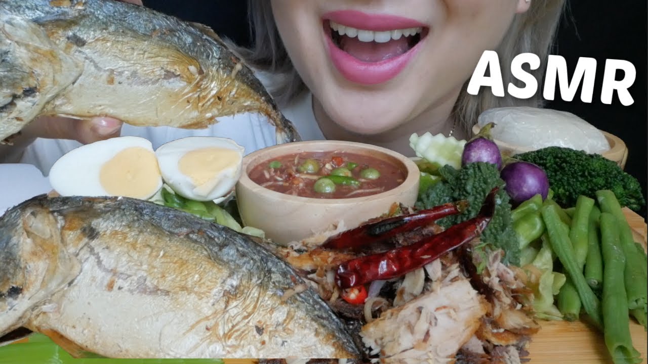 Batu FISH with Steam Vegetables and Nam Prik Kapi *Relaxing Eating Sounds | N.E Let's Eat