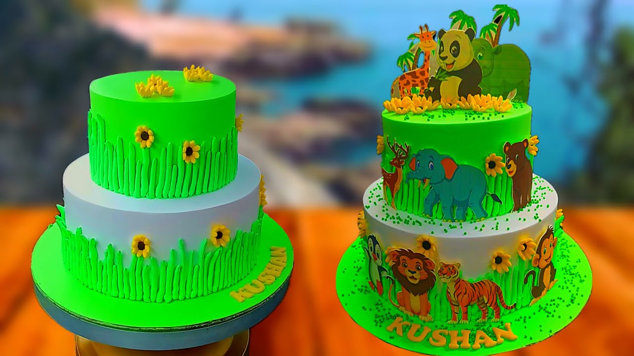 Jungle Theme Cake 🐅🦒🐘🦌