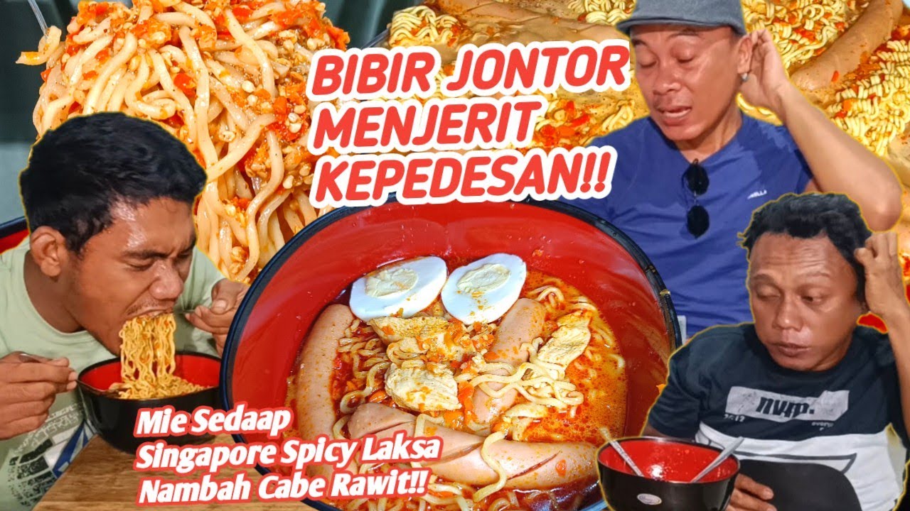 MENJERIT KEPEDESAN,,EMON MALAH NAMBAH NASI!MIE SEDAAP SINGAPORE SPICY LAKSA TERPEDAS!