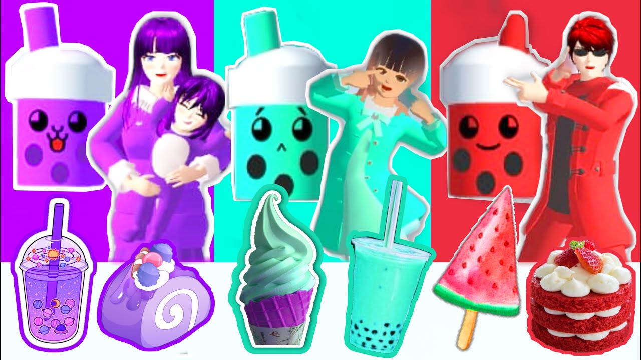 PILIH KARAKTER BONEKA BOBA MAKANAN WARNA UNGU MERAH HIJAU diISTANA-DRAMA SAKURA SCHOOL SIMULATOR SSS