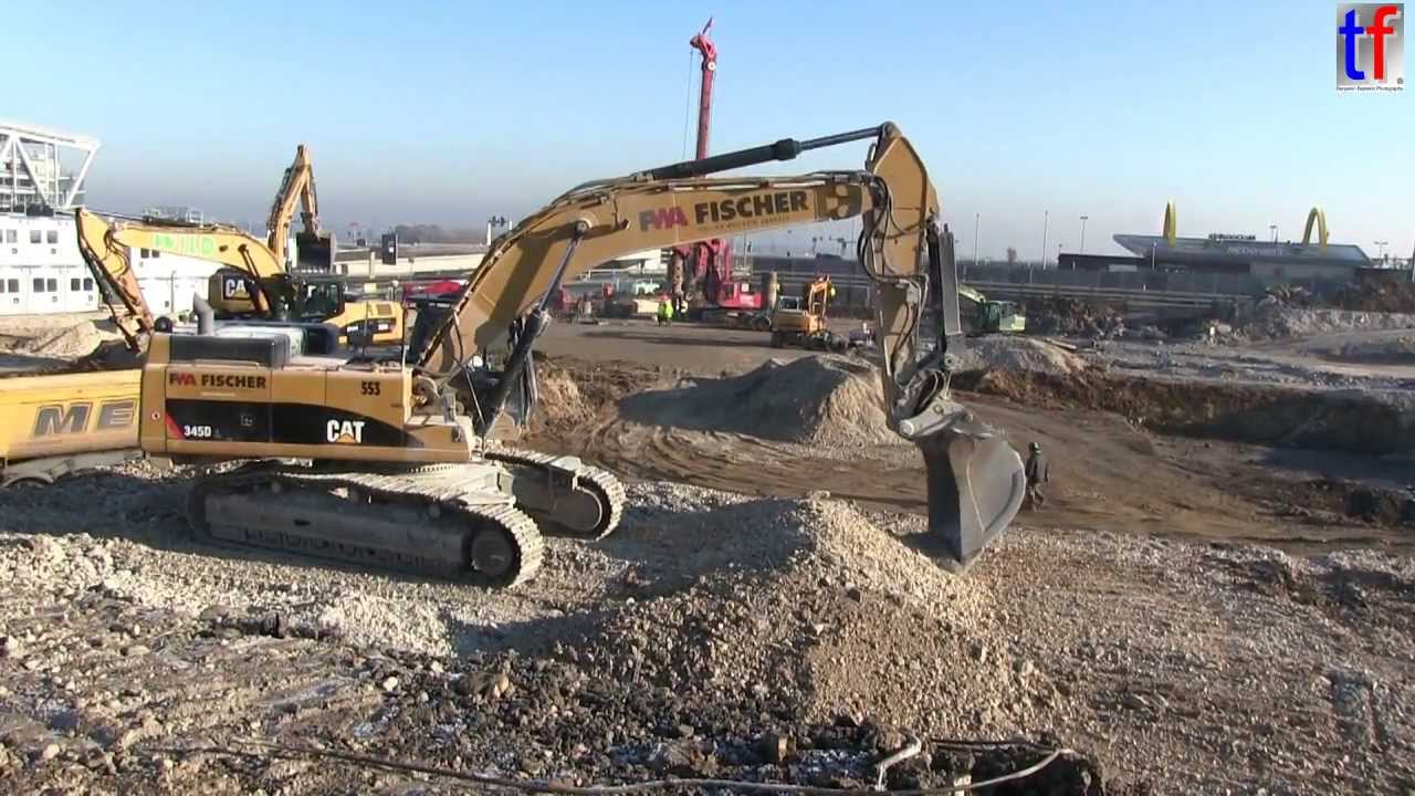 MASSIVE EARTHWORKS / Caterpillar 345D L, 336E LN, 329E LN, 325D, ...STUTTGART AIRPORT, 2013.