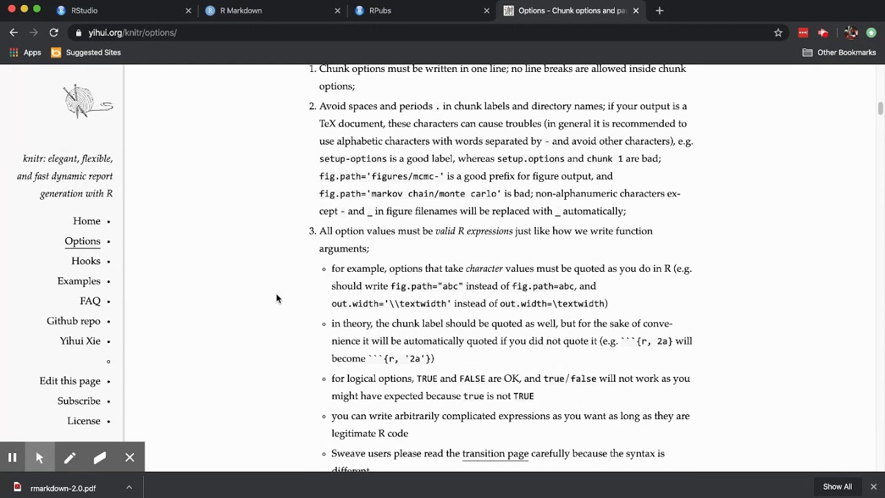 R Markdown 2 (code chunks, chunk options)