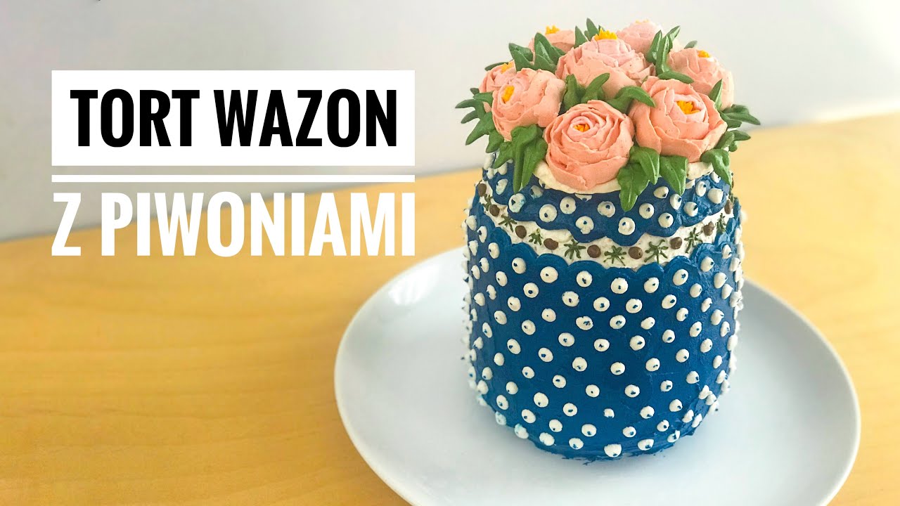 🍰 TORT JAK BOLESŁAWIECKA CERAMIKA Z PIWONIAMI Z KREMU 💐