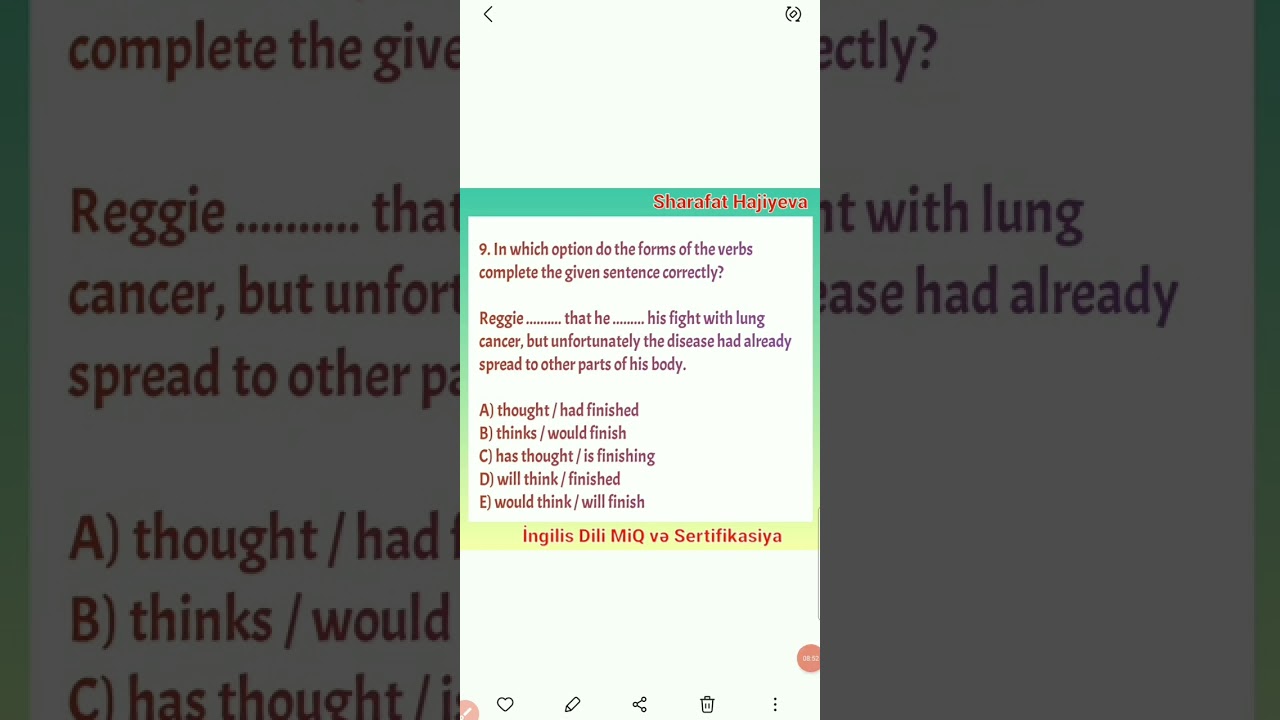 Zaman testlərinin izahı / Tenses Test